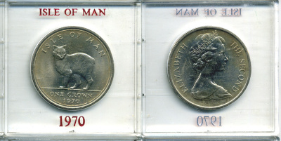 Остров Мэн 1 крона 1970 кошка Мэна, в оригинальной пластиковой коробке KM 18 медно-никель UNC 6-6-1-34