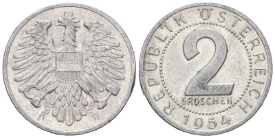 Австрия 2 гроша 1954 KM 2876 алюминий 3955-644