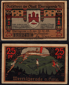 Германия 25 пфенингов 1920 нотгельд, город Вернигероде бумага 7198-41-4-2