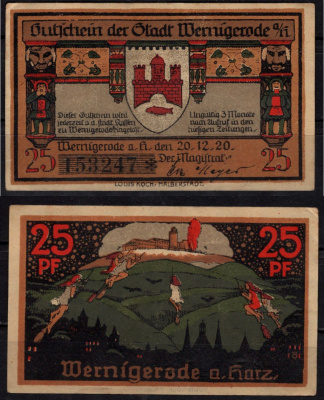 Германия 25 пфенингов 1920 нотгельд, город Вернигероде бумага 7198-41-4-2