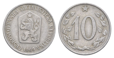 Чехословакия 10 геллеров 1969 KM 49.1 алюминий 4633-647