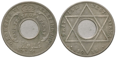 Британская Западная Африка 1/10 пенни 1938 Георг VI (1936-1952) KM 20 медно-никель 4621-232