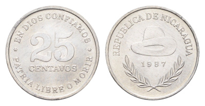 Никарагуа 25 сентаво 1987 год-тип KM 57 алюминий UNC 4668-826