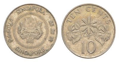 Сингапур 10 центов 1988 KM 51 медно-никель 4640-526