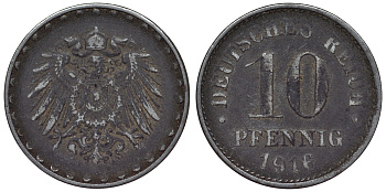 Германия 10 пфеннигов 1916 A KM 20, J. 298 железо 4119-123