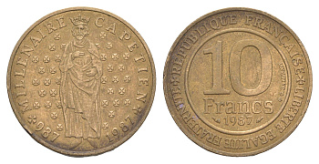 Франция 10 франков 1987 Тысячелетие династии Капетингов KM 961 никель латунь 4543-827