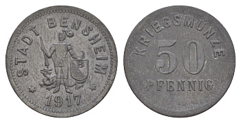 Бенсхайм 50 пфеннигов 1917 Funck 34.4, Men05 1739.5, Men18 2245.5 цинк 4638-116