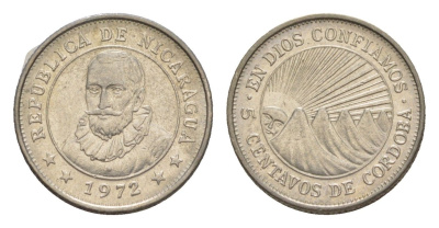 Никарагуа 5 сентаво 1972 KM 24.2a сталь плакированная никелем 4640-964