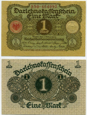 Германия 1 марка 1920 1 марта 1920, серия 530 Pick 58, Розенберг 64 бумага UNC( пресс) 8614-32-2-2