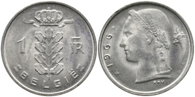 БЕЛЬГИЯ 1 ФРАНК 1966 BELGIE KM 143.1 медно-никель 65-1135
