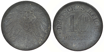 Германия 10 пфеннигов 1920 KM 26, J. 299, Weege 8 цинк 4119-354