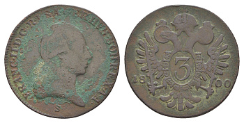 Австрия 3 крейцера 1800 S, Франц II (1792-1835) KM 2115 медь 4607-425