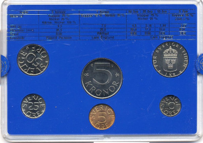 Швеция набор монетного двора из 6 монет 1983 в пластике, Карл XVI Густав (1973- ) KM MS27 UNC 5-4-2-68