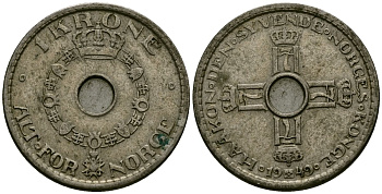 Норвегия 1 крона 1949 Хокон VII (1905 - 1957) KM 385 медно-никель 4582-555