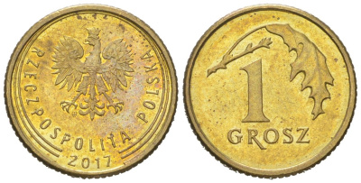 Польша 1 грош 2017 MW Y 923 сталь плакированная латунью UNC 4618-136