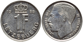 ЛЮКСЕМБУРГ 1 ФРАНК 1988 ВЕЛИКИЙ ГЕРЦОГ ЖАН KM 63 никель сталь 4396-1139