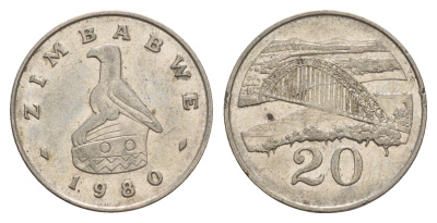 Зимбабве 20 центов 1980 мост Бирченоу KM 4 медно-никель 4656-733