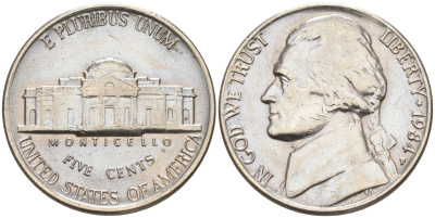 США 5 ЦЕНТОВ 1984 P ДЖЕФФЕРСОН KM A192 медно-никель 190-212