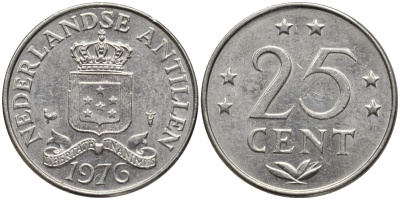 Нидерландские Антилы 25 центов 1976 Юлиана (1948-1980) KM 11 никель 4164-455