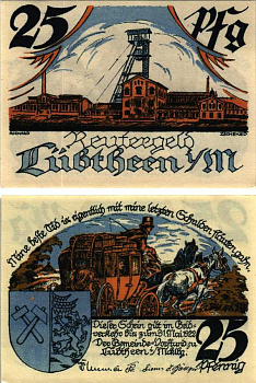 ЛЮБТЕН 25 ПФЕННИГОВ 1922 НОТГЕЛЬД, 1922 - 31 МАЯ 1922, ЗЕМЛЯ МЕКЛЕНБУРГ ПЕРЕДНЯЯ ПОМЕРАНИЯ Grabowski 834.1 бумага 7547-97-2-2