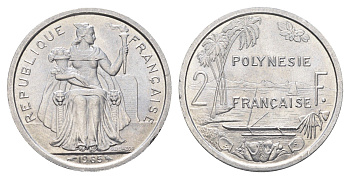 Французская Полинезия 2 франка 1965 год-тип KM 3 алюминий UNC 4666-511