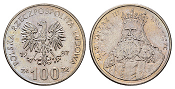 Польша 100 злотых 1987 MW, серия Польские короли, король Казимир III Великий (1333-1370) Y 167 медно-никель UNC 4653-743