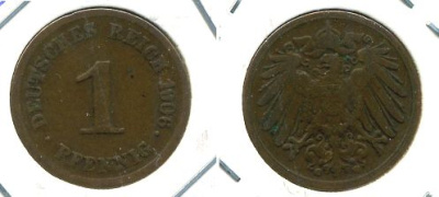 ГЕРМАНИЯ 1 ПФЕННИГ 1906 G KM 10, J. 10 медь 701-243