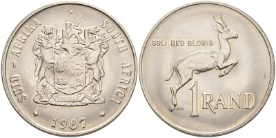 ЮАР 1 ранд 1987 KM 88в никель UNC 4574-1136