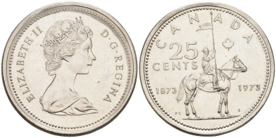 Канада 25 центов 1973 100 лет канадской горной полиции (1873-1973), Елизавета II (1952-2022) KM 81 никель 4593-944