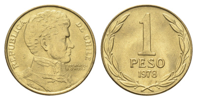 Чили 1 песо 1978 KM 208a алюминиевая бронза UNC 4662-551