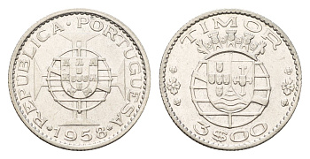 Португальский Тимор 3 эскудо 1958 год-тип KM 14 серебро 4669-758