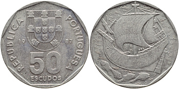 ПОРТУГАЛИЯ 50 ЭСКУДО 1987 KM 636 медно-никель 4394-814