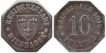 Висбаден 10 пфеннигов 1917 Funck 601.1, Men18 34104.1 железо 4119-1245