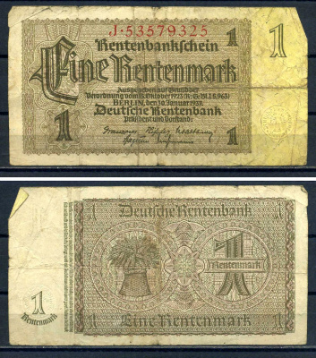Германия 1 рентенмарка 1937 Pick 173 b бумага 8621-42-3-1