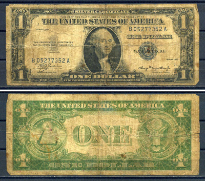 США 1 доллар 1935 редкая, без буквы после года Pick 416 бумага 8592-10-4-1