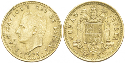 Испания 1 песета 1975 (76) Хуан Карлос I (1975-2001) KM 806 алюминиевая бронза 68-144