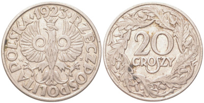 Польша 20 грошей 1923 Y 12 никель 4614-635
