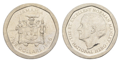 Ямайка 5 долларов 1996 KM 163 нержавеющая сталь UNC 4643-134