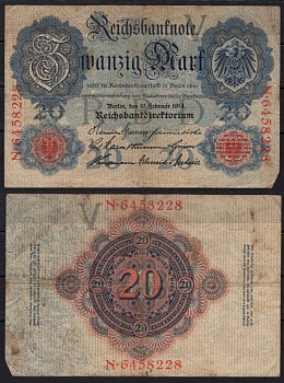 Германия 20 марок 1914 Pick 46 b бумага 6293-58-2-1