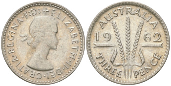 Австралия 3 пенса 1962 Елизавета II (1952-2022) KM 57 серебро 4623-114