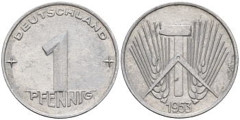 ГДР 1 пфеннииг 1953 A KM 5 алюминий 4596-542