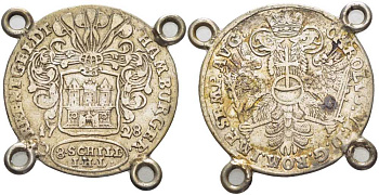 Гамбург 8 шиллингов 1728 I.H.L., с подвески, с ушками для ношения KM 165 серебро 1524-1011