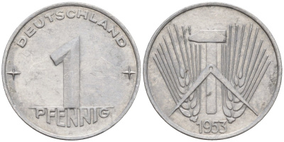 ГДР 1 пфеннииг 1953 A KM 5 алюминий 4596-542
