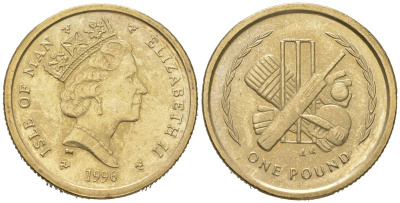 Остров Мэн 1 фунт 1996 Елизавета II (1952-2022) KM 594 никель латунь 4619-153