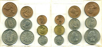 Великобритания набор из 9 монет 1953 перый год правления Елизаветы II, коронация, в запайке KM MS 101 UNC 3-6-4-21