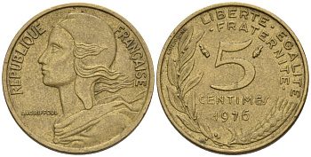 ФРАНЦИЯ 5 САНТИМОВ 1976 ТИП MARIANNE KM 933, LE FRANC 125.12 медь алюминий никель 4567-756