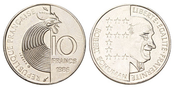 Франция 10 франков 1986 100 лет со дня рождения Роберта Шумана KM 958 никель UNC 4627-1023