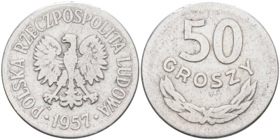 Польша 50 грошей 1957 MW KM 48.1 алюминий 4591-1014