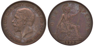Великобритания 1 пенни 1935 Георг V (1910-1936) KM 838, Spink 4055 бронза 4131-424