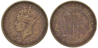 Британская Западная Африка 1 шиллинг 1939 Георг VI KM 23 никель латунь 25-1525